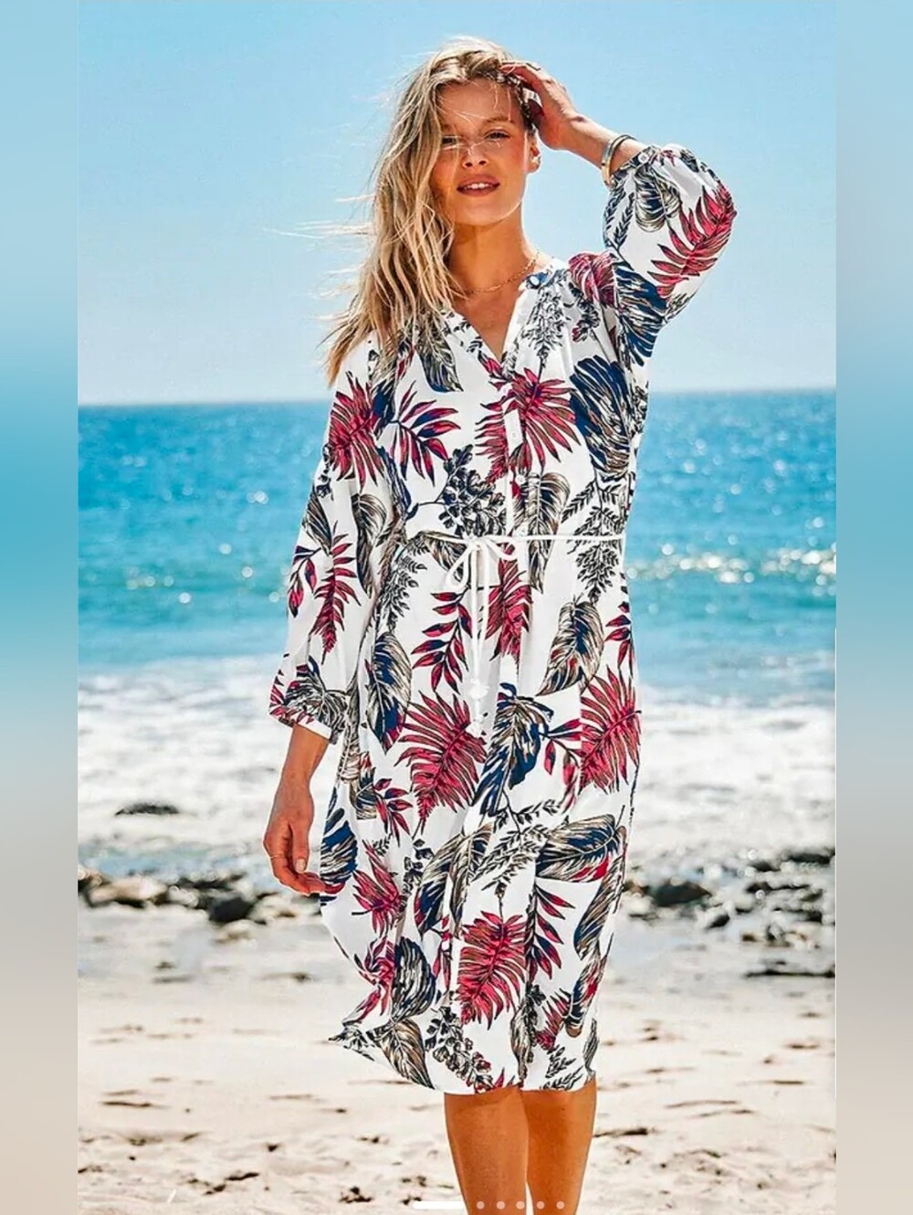 NWOT Cupshe Retro Leafy Long Sleeve Dress